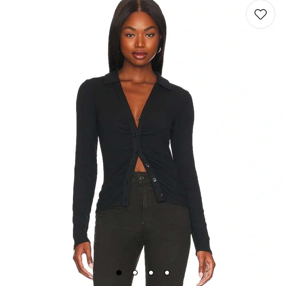 PAIGE Lafayette Size XL Black Ruched Top Button Down Dark Academia Preppy Casual - Picture 3 of 15